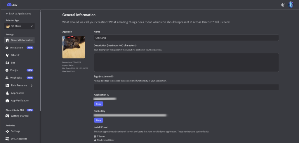 Discord bot main menu