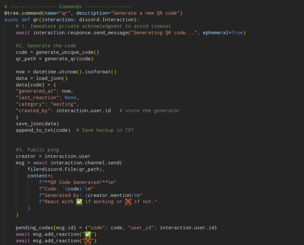 /qr command implementation which uses async